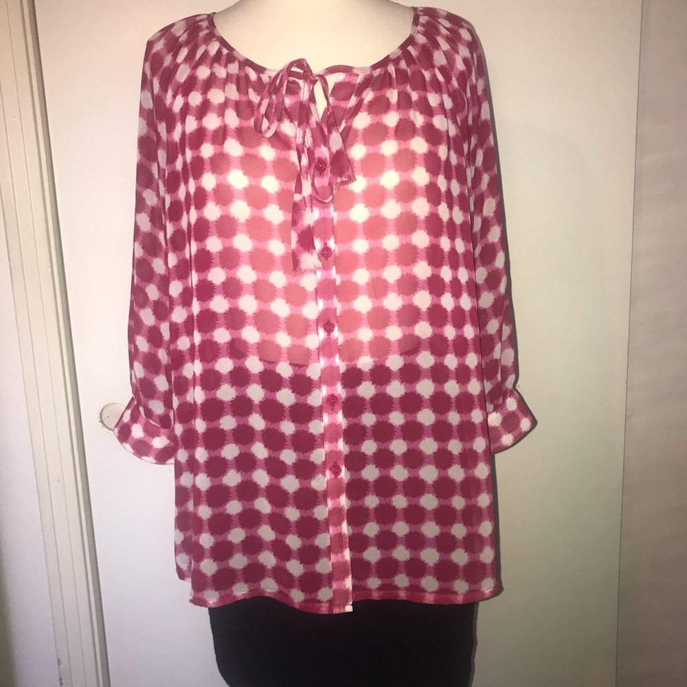 Olivia moon red & white blouse semi transparent T2